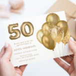 Invitation Gold Balloons 50e anniversaire fête<br><div class="desc">Gold Balloons 50th Birthday Party Invitation Voir la collection correspondante dans Niche & Nest Store</div>