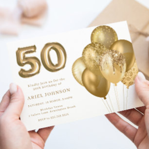 Invitation Gold Balloons 50e anniversaire fête