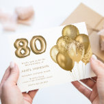 Invitation Gold Balloons 80e fête d'anniversaire<br><div class="desc">Gold Balloons Invitation de fête d'anniversaire 80e Voir la collection correspondante dans Niche & Nest Store</div>