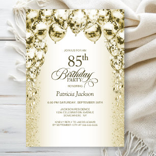 Invitation Gold Balloons 85e anniversaire fête
