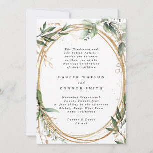 Invitation Gold Bands Eucalyptus Elégant mariage