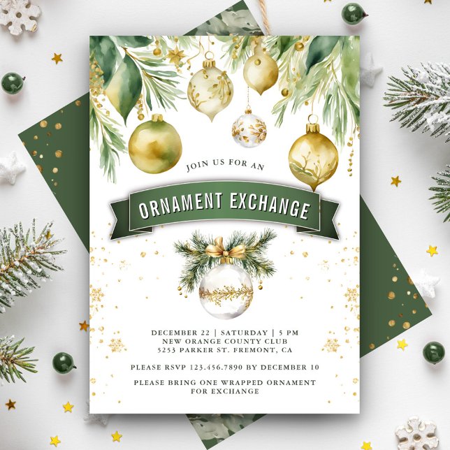 Invitation Gold Baubles Orament Exchange fête de Noël (Créateur téléchargé)