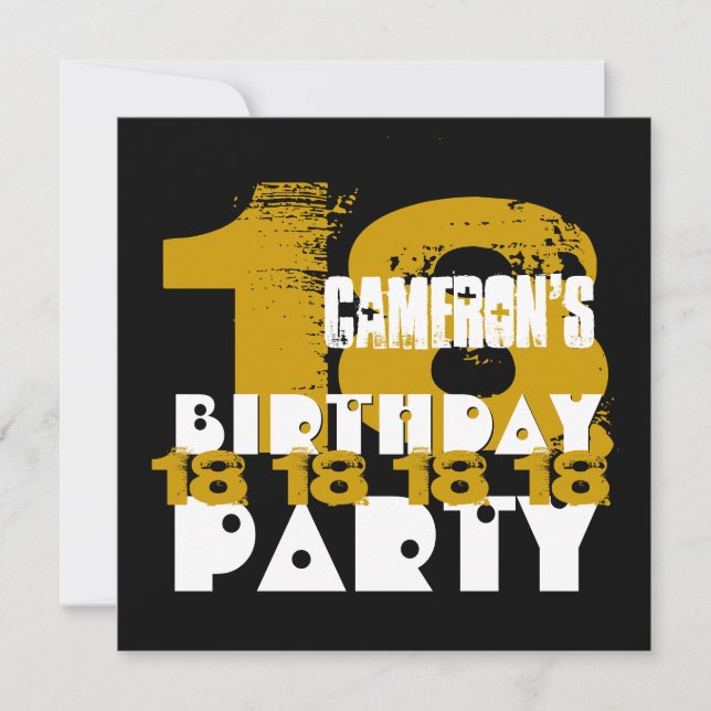 Invitation GOLD BLACK 18e fête d'anniversaire 18 ans V10A (Devant)