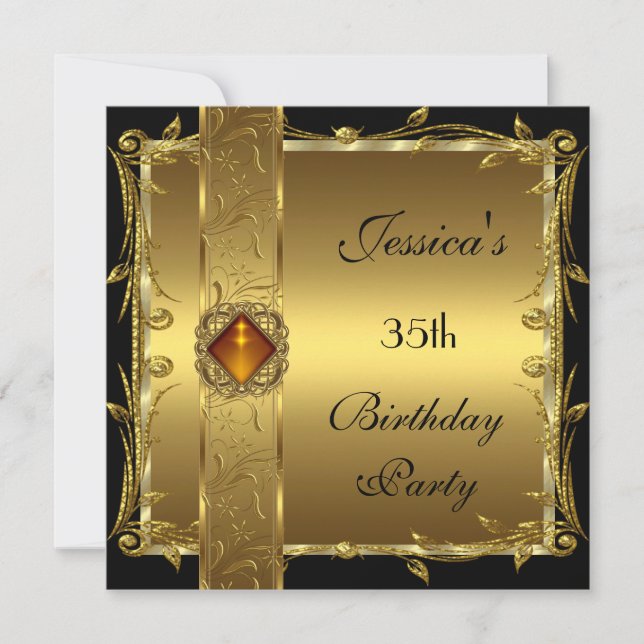 Invitation Gold Black 35e anniversaire Floral élégant Classy (Devant)