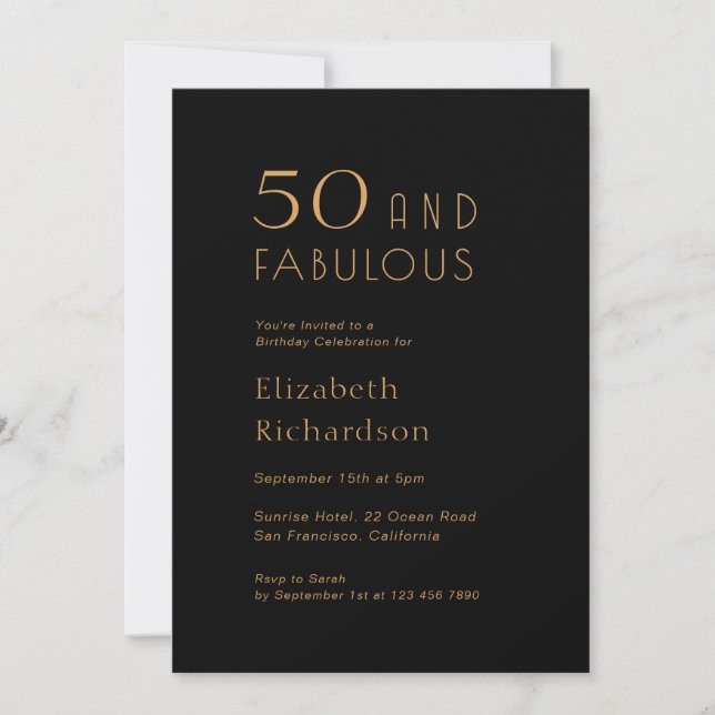 Invitation Gold Black 50 and Fabulous Birthday Party (Devant)