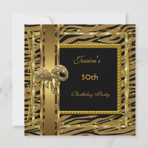 Invitation Gold Black 50e Anniversaire Animal Wild Élégant 6
