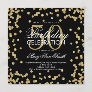 Invitation Gold Black 50e anniversaire Elégant Parties scinti