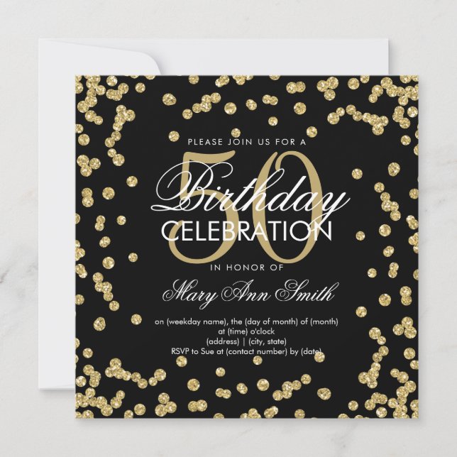 Invitation Gold Black 50e anniversaire Elégante Parties scint (Devant)