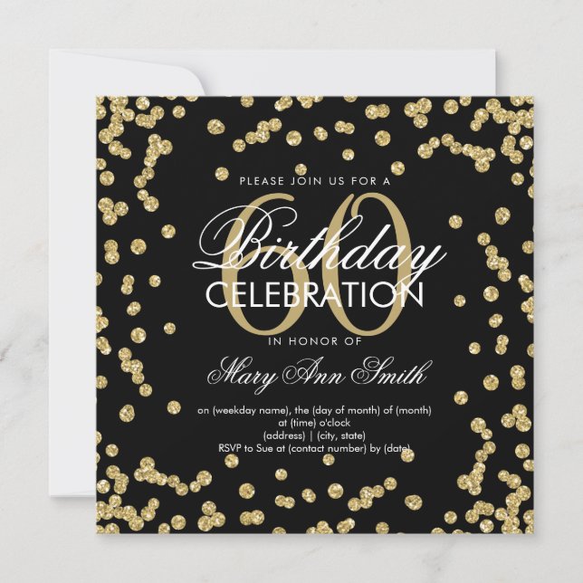 Invitation Gold Black 60e anniversaire Parties scintillant Co (Devant)