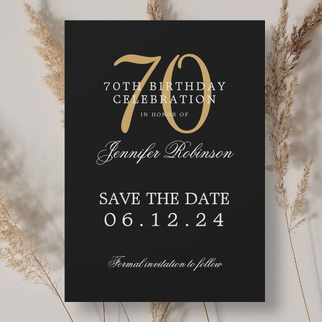 Invitation Gold Black 70th Birthday Enregistrer la date (Gold Black 70th Birthday Save the Date Invitation)