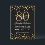 Invitation Gold Black 80th Birthday Enregistrer la date et le<br><div class="desc">Elégant design "70th Birthday Party" avec faux confettis de parties scintillant & détails texte. Facile à utiliser et facile à personnaliser. Commandez aujourd'hui !</div>