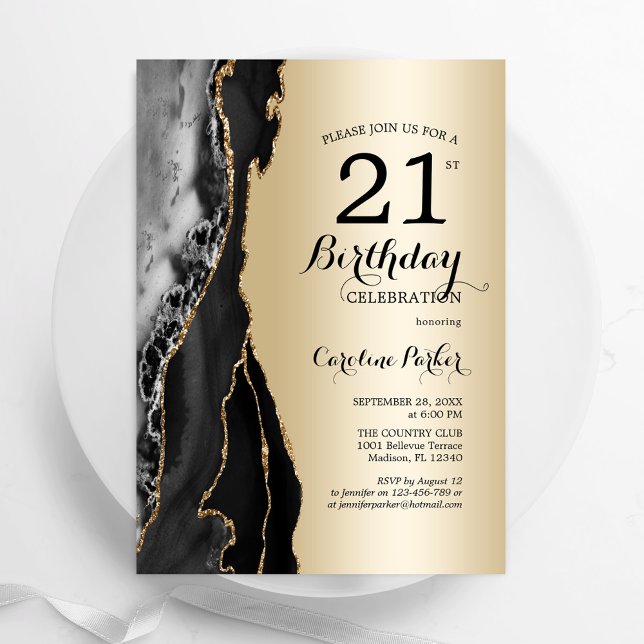 Invitation Gold Black Agate 21e anniversaire (Créateur téléchargé)