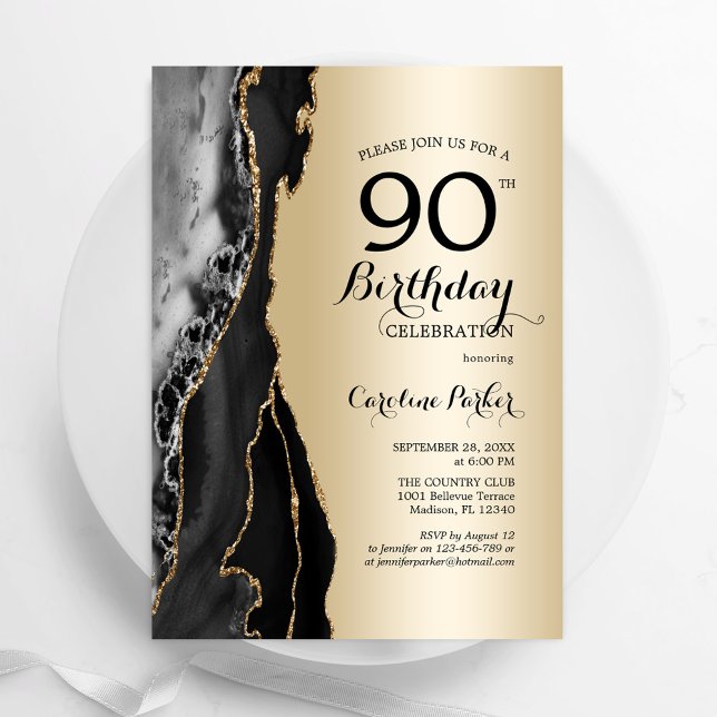 Invitation Gold Black Agate 90e anniversaire (Créateur téléchargé)