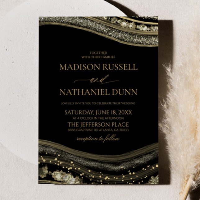 Invitation Gold Black Agate Elegant Wedding (Créateur téléchargé)