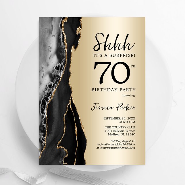 Invitation Gold Black Agate Surprise 70e anniversaire (Créateur téléchargé)