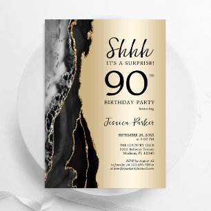 Invitation Gold Black Agate Surprise 90e anniversaire