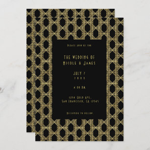 Invitation Gold Black Art Déco Diamond Chic Retro Mariage 