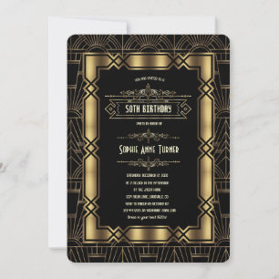 Invitation Gold Black Art Deco Gatsby 1920 Anniversaire