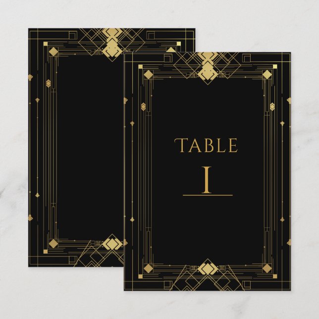 Invitation Gold & Black Art Déco Gatsby Roaring 20's Elegant (Devant / Derrière)