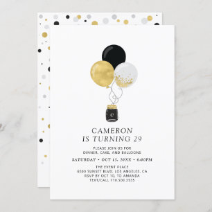 Invitation Gold & Black Balloons Fête d'anniversaire adulte m