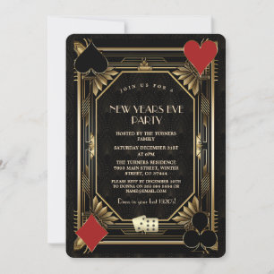 Invitation Gold Black Casino Vegas Gatsby le réveillon du Nou
