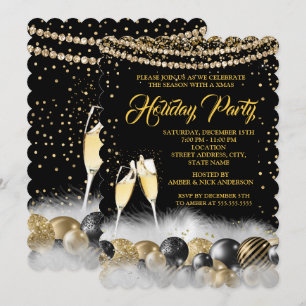 Invitation Gold Black Champagne Fête de Noël 2