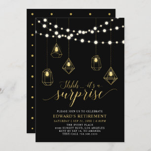 Invitation Gold & Black Chic Moderne Surprise Retraite Party