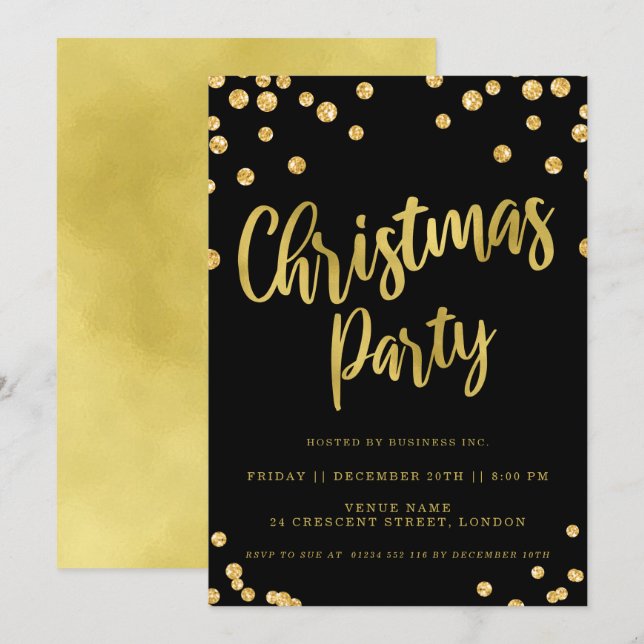 Invitation Gold Black Christmas Corporate Fête (Devant / Derrière)