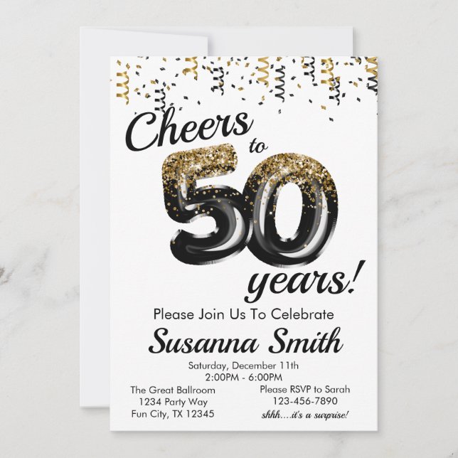Invitation Gold Black Classy 50th Birthday Party (Devant)