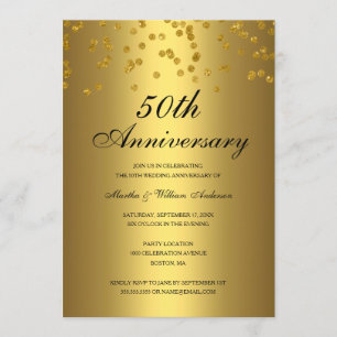 Invitation Gold Black Confetti 50e anniversaire de Mariage