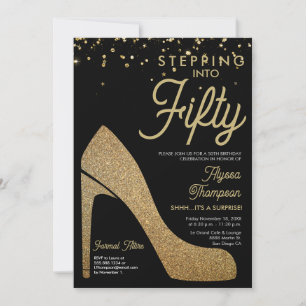 Invitation Gold Black Confetti Formal Surprise 50e anniversai