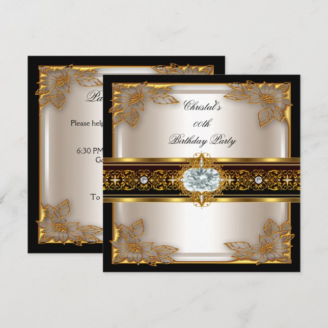 Invitation Gold Black Cream Elite Élégante fête d'anniversair (Devant / Derrière)