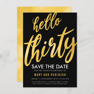 Invitation Gold Black Date de sauvegarde Trente anniversaire