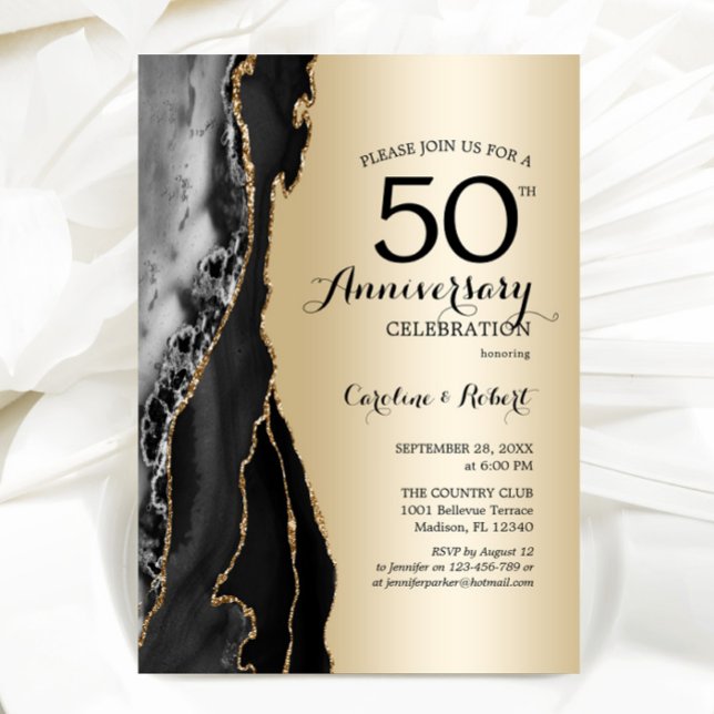 Invitation Gold Black Elegant 50e anniversaire (Créateur téléchargé)