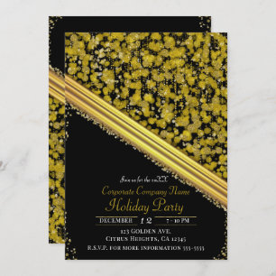 Invitation Gold & Black Elegant Glam Company Fête de vacances