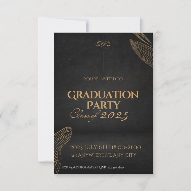 Invitation Gold Black Elegant Graduation Party d'invitation (Devant)