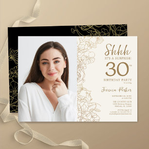 Invitation Gold Black Elegant Surprise Photo 30e anniversaire