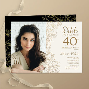 Invitation Gold Black Elegant Surprise Photo 40e anniversaire