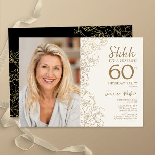 Invitation Gold Black Elegant Surprise Photo 60e anniversaire