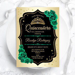 Invitation Gold Black Emerald Green Elegant Quinceanera