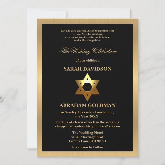 Invitation Gold Black Formal Traditional Jewish Wedding Invit (Devant)