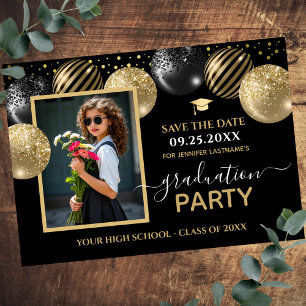 Invitation Gold Black Graduation Party Photo Enregistrer la d