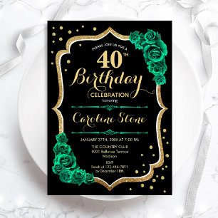 Invitation Gold Black Green Roses 40e anniversaire