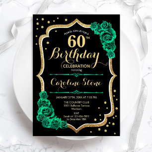Invitation Gold Black Green Roses 60e anniversaire