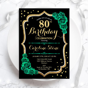 Invitation Gold Black Green Roses 80e anniversaire