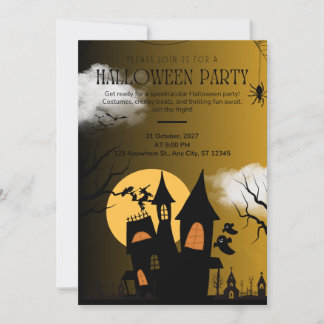 Invitation Gold Black Haunted House Halloween Party
