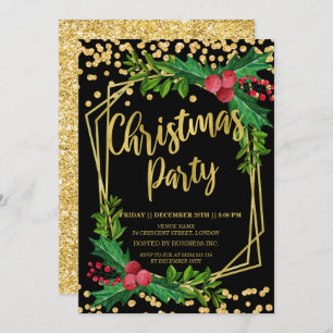Invitation Gold Black Holly Frame Parties scintillant Christm