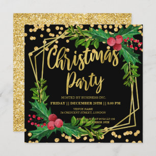 Invitation Gold Black Holly Frame Parties scintillant Christm