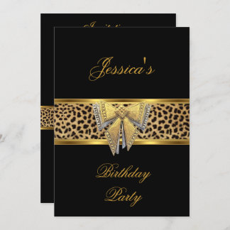 Invitation Gold Black Leopard bow Elegant Classant Anniversai