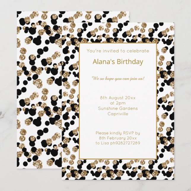 INVITATION GOLD BLACK LEOPARD WHITE DIAMOND IMPRIMER ANNIVERS (Devant / Derrière)